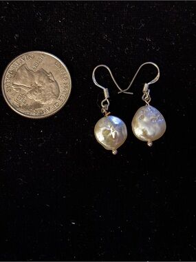Coin Pearl Earrings 925 Wires Handcrafted